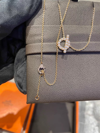 Hermes 18k Rose Gold Full Diamond Necklace