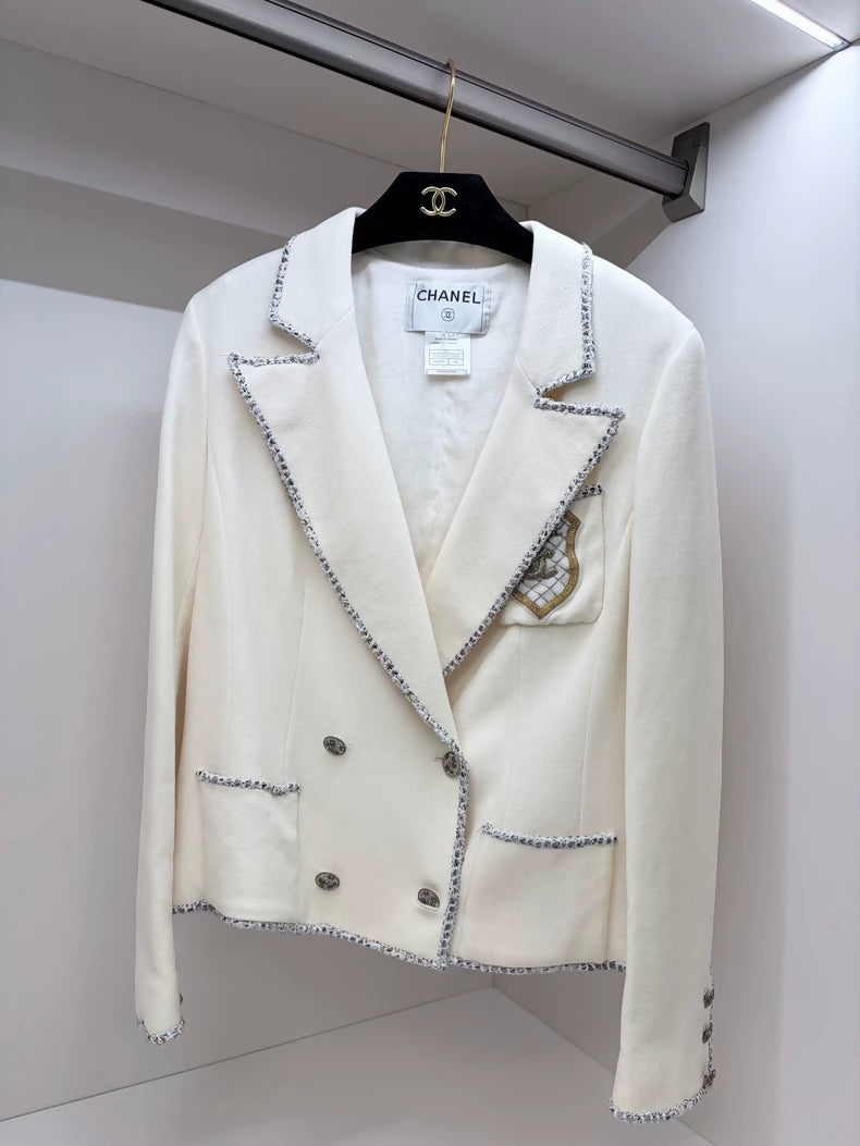 Chanel 05 Embroidered Badge CC Logo Beige Jacket