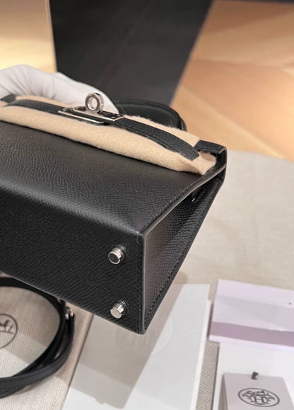 HERMES MINI KELLY BLACK EPSOM PALLADIUM HARDWARE