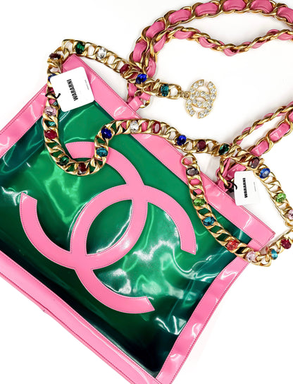 Chanel 1995 Spring/Summer Barbie Collection Vintage Pink Patent and Green PVC Tote
