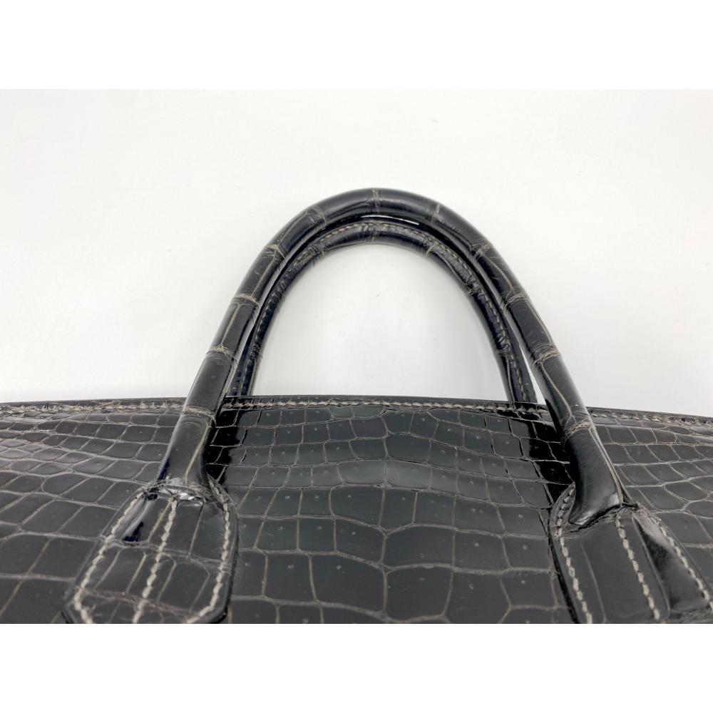 HERMÈS 40 HAC BLACK SHINY POROSUS CROCODILE PALLADIUM HARDWARE