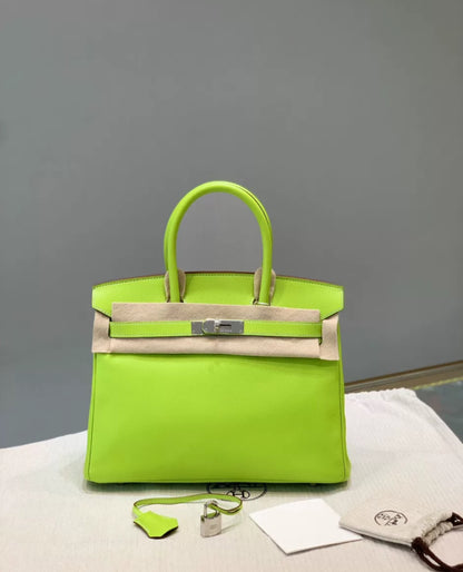 Hermes Birkin bag 30 Anis green Epsom leather Palladium hardware