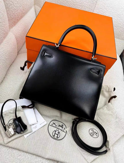 Hermes Kelly Sellier 25 Black Box Palladium Hardware