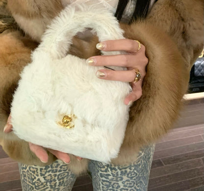 Chanel White Furry Mother-Daughter Bag