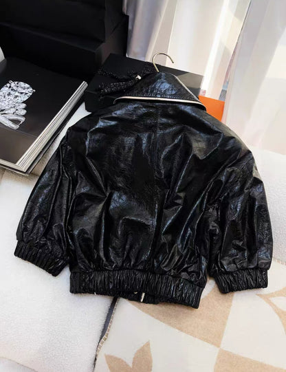 Chanel 22SS black gold two-pocket leather jacket