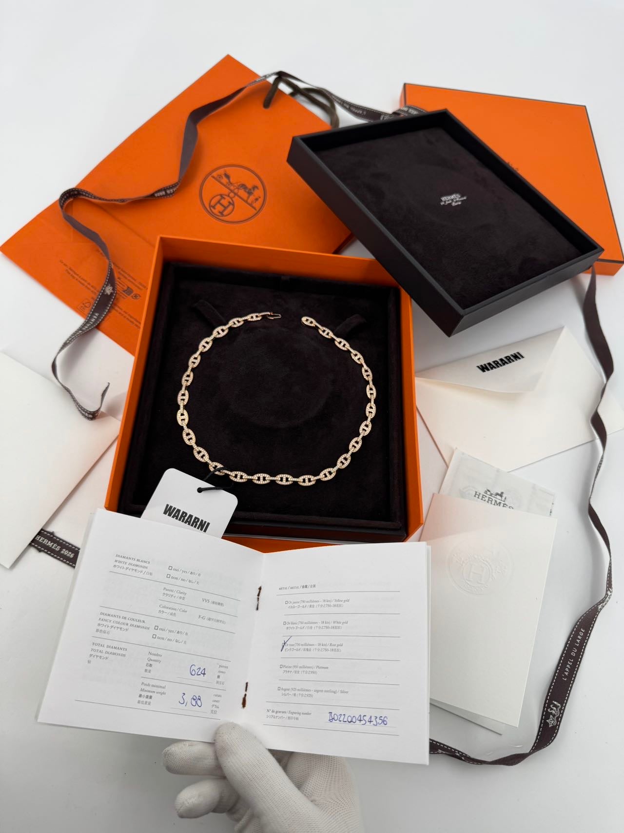 Hermes Chaine d'ancre Enchaine 18k Rose Gold Diamond Link Necklace