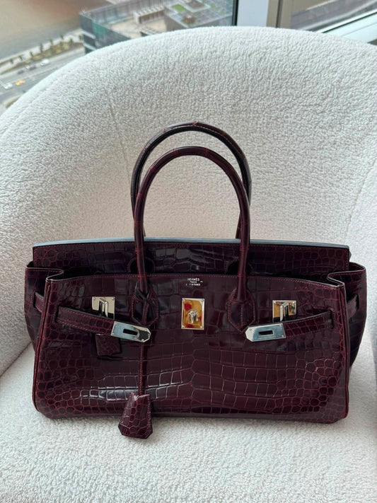 Hermes Birkin Shoulder 42 JPG Bordeaux Shiny porosus crocodile leather palladium hardware