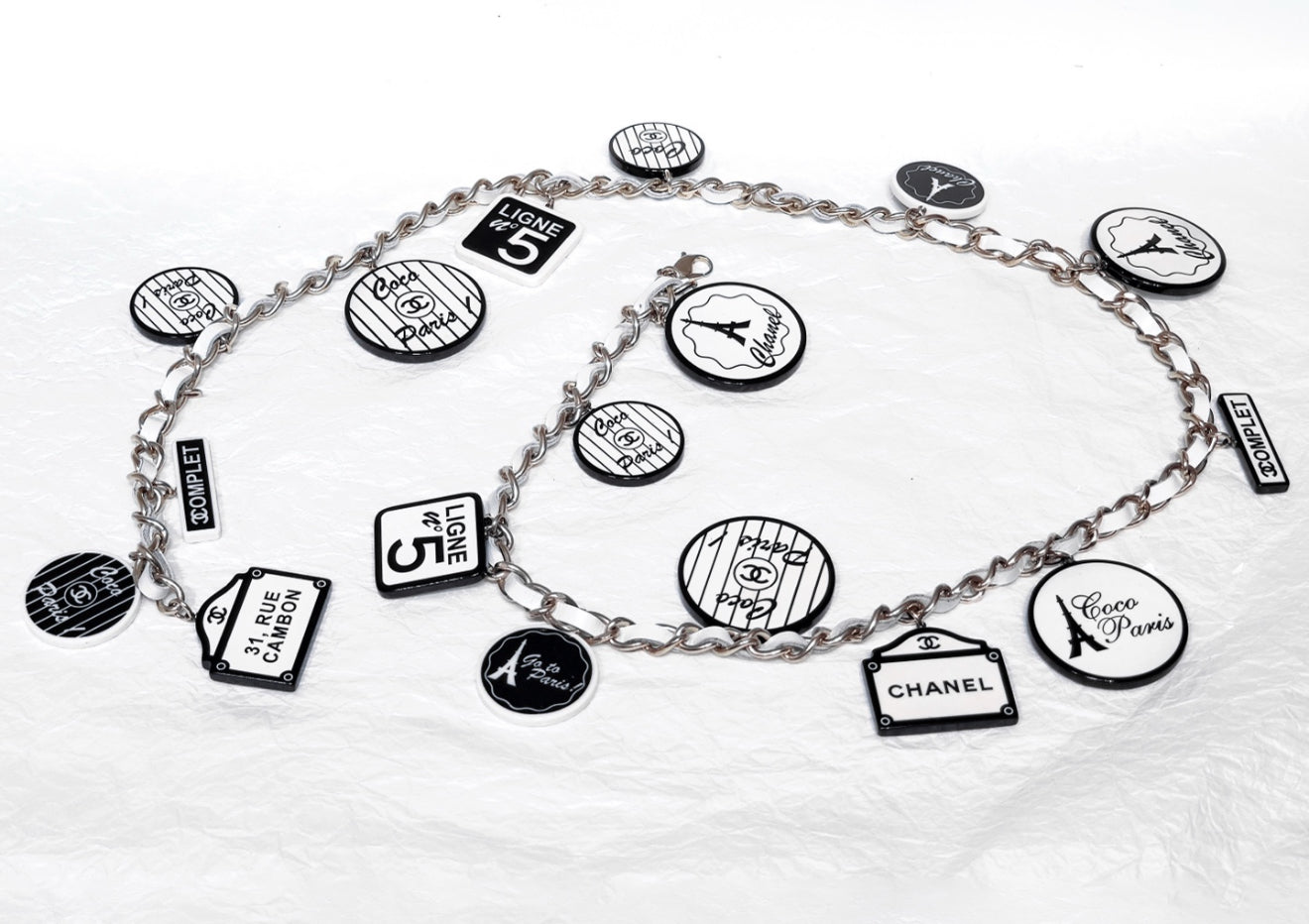 Chanel 06C Black and White Acrylic Multi-Element Pendant Leather-Threaded Chain Necklace