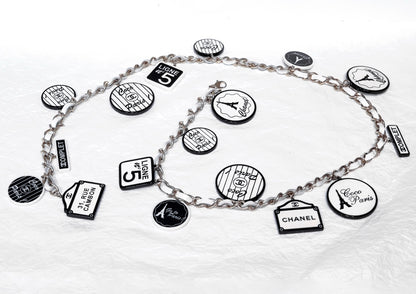 Chanel 06C Black and White Acrylic Multi-Element Pendant Leather-Threaded Chain Necklace