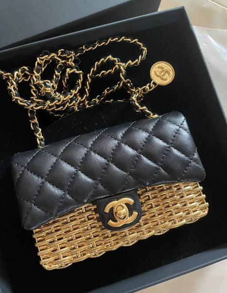 Chanel 23C Gold/Black mini Flap evening bag – Wararni.com