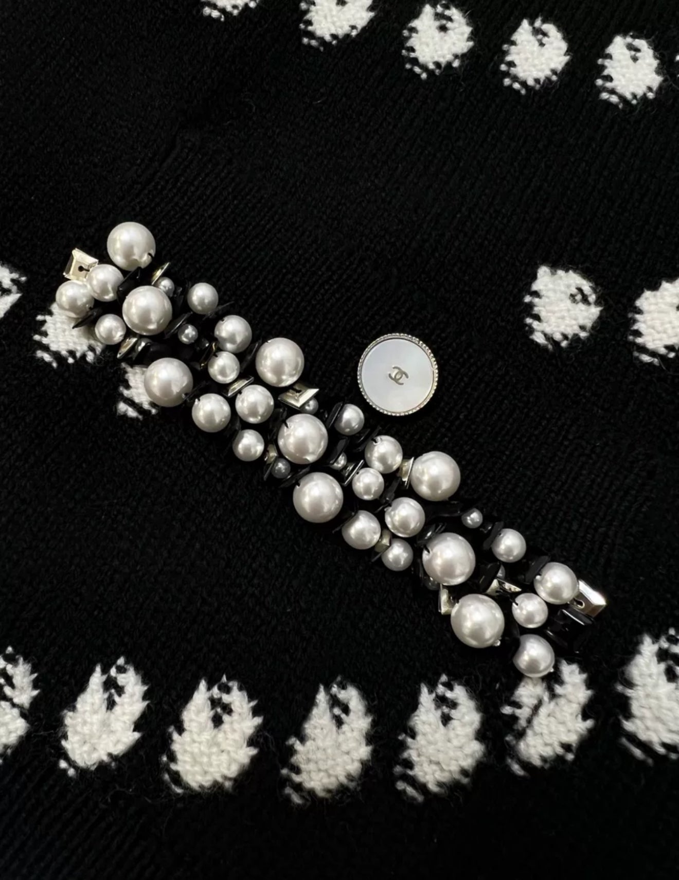 Chanel 25P Black & White Cashmere Embroidered Cardigan