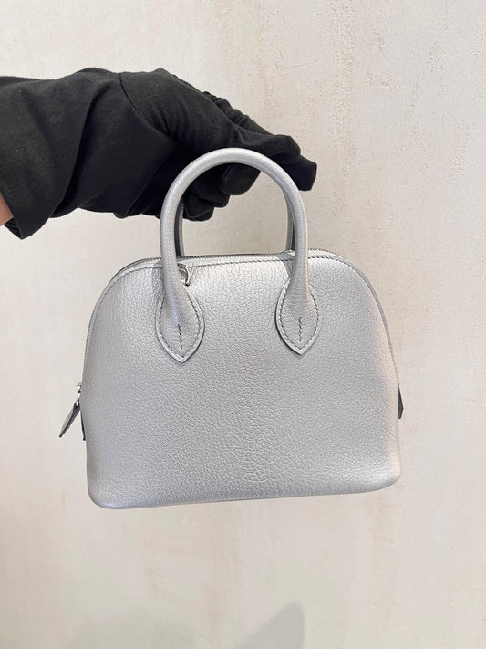 Hermes Mini Bolide Argente Chevre leather Palladium Hardware