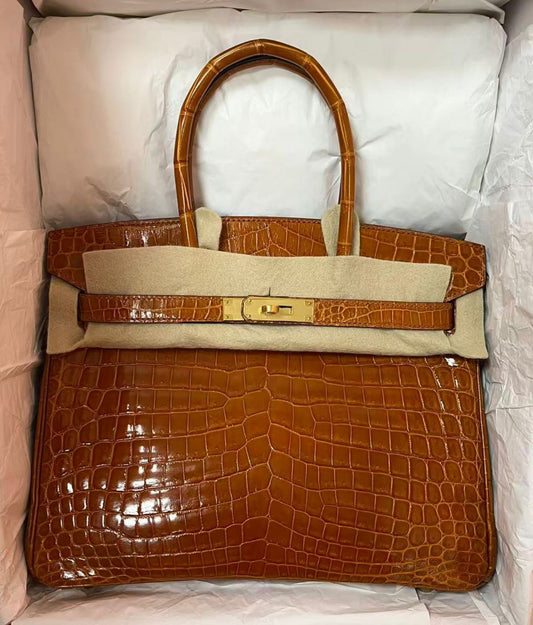 Hermes Birkin 30 Miel Shiny Porosus Gold hardware