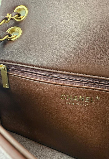 Chanel 24K Shearling Fur & Brown Leather Flap Bag — Statement Seasonal Piece