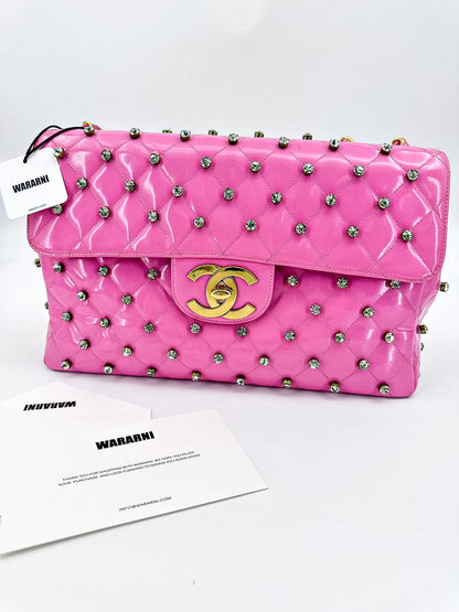 Chanel Vintage Spring-Summer 1995 “Barbie Collection” Flap Bag Pink Quilted Leather with Crystal Embellishments – Gold Hardware. Collectibe and Super Rare