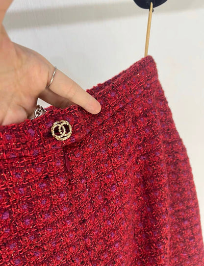 Chanel 23B Red Tweed Skirt size 34