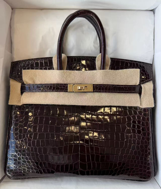 Hermes Birkin 25 Havana porosus shiny crocodile leather gold hardware