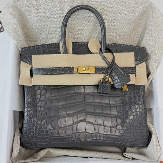 Hermes Birkin 25 Graphite Matte Alligator Gold hardware