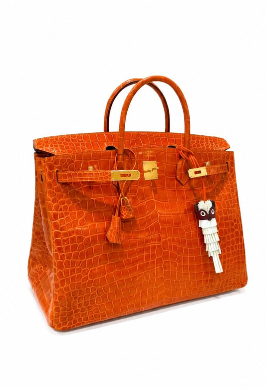 Hermes Birkin 40 Orange Shiny Porosus Crocodile Leather Gold Hardware
