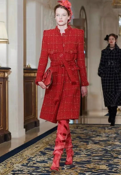 Chanel 2017 Red Tweed Long Coat size 34