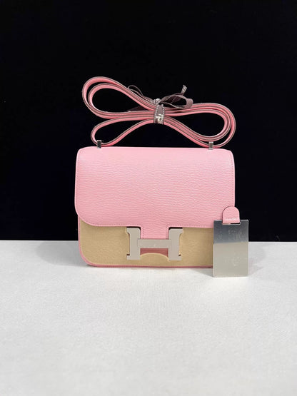 Hermes Constance 19 Pink rose sakura goat leather palladium hardware