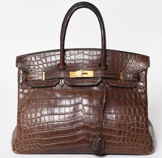 Hermes Birkin 35 Gris Elephant Niloticus Matte alligator leather gold hardware