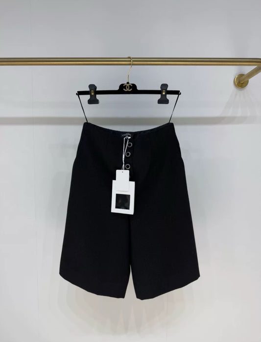 Chanel 23B Black Wool Bermuda Shorts