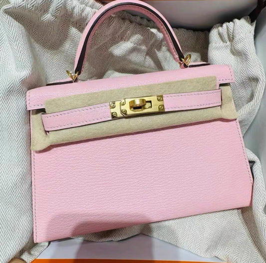 Hermes Mini Kelly ROSE SAKURA & ROSE MEXICO CHÈVRE LEATHER WITH GOLD HARDWARE