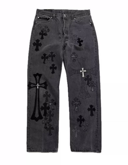 Chrome Hearts Black Denim Overpatched Vintage Jeans