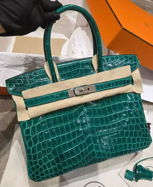 Hermes Birkin 30 Vert Emeraude Shiny Niloticus Palladium hardware