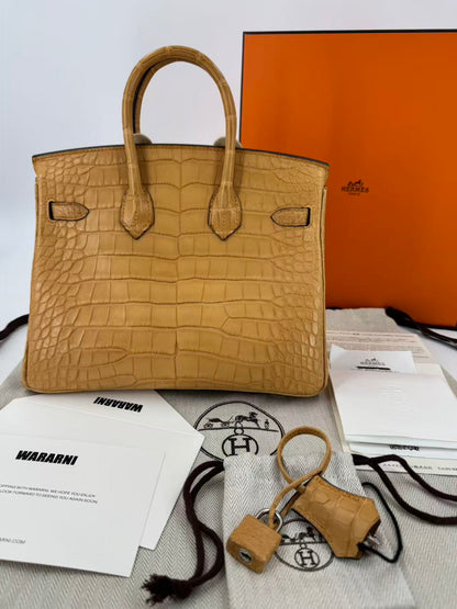 Hermes Birkin 25 Blond Matte Alligator Palladium hardware (new color)