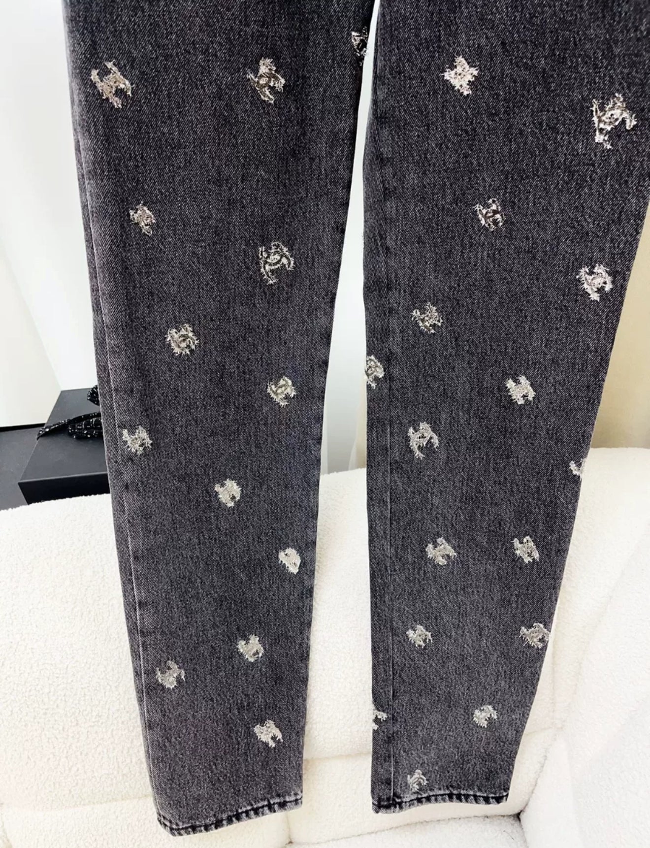 Chanel 21K Black Denim silver CC logo