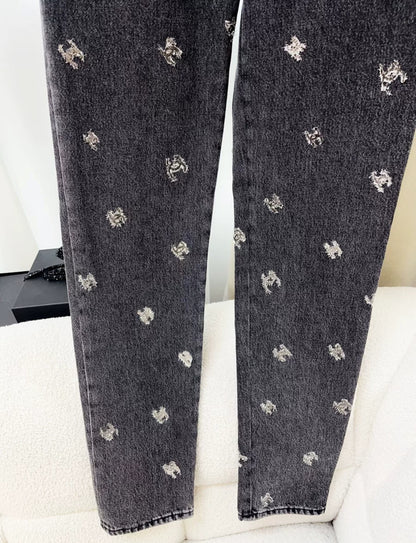 Chanel 21K Black Denim silver CC logo