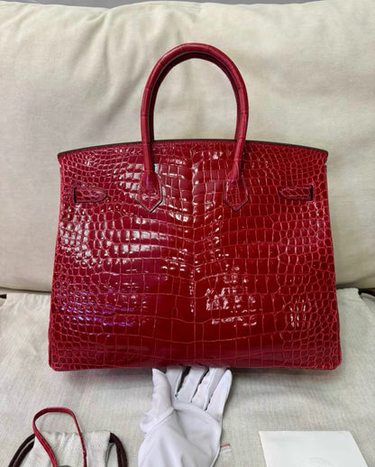 Hermes Birkin 35 Braise Red POROSUS Crocodile With Gold Hardware Handbag