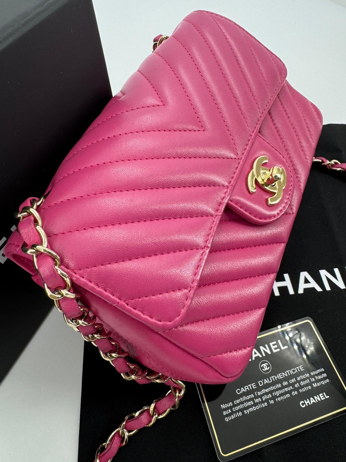 Chanel pink Lambskin Chevron Quilted Medium Double Flap