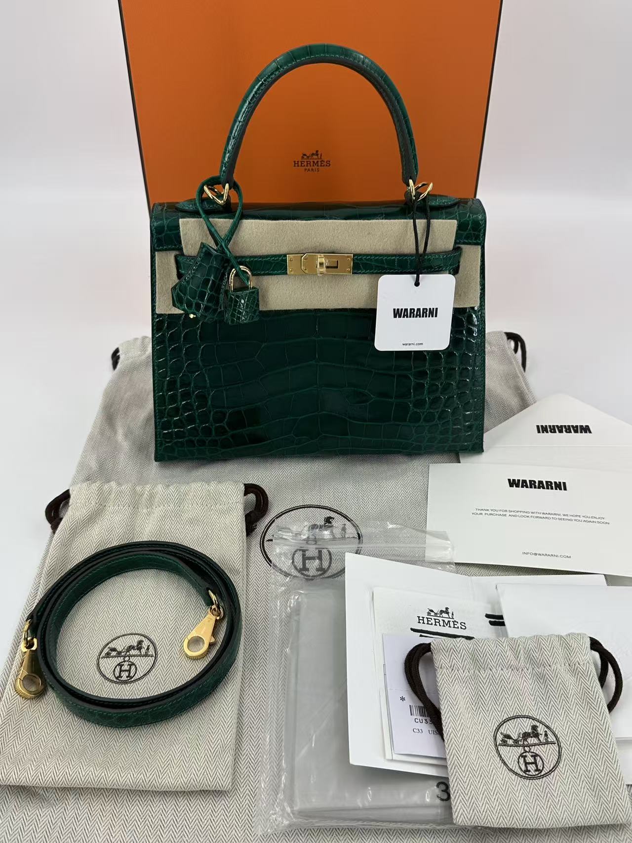 Hermes kelly 25 vert emerald shiny alligator gold hardware