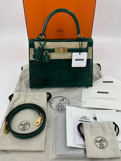 Hermes kelly 25 vert emerald shiny alligator gold hardware