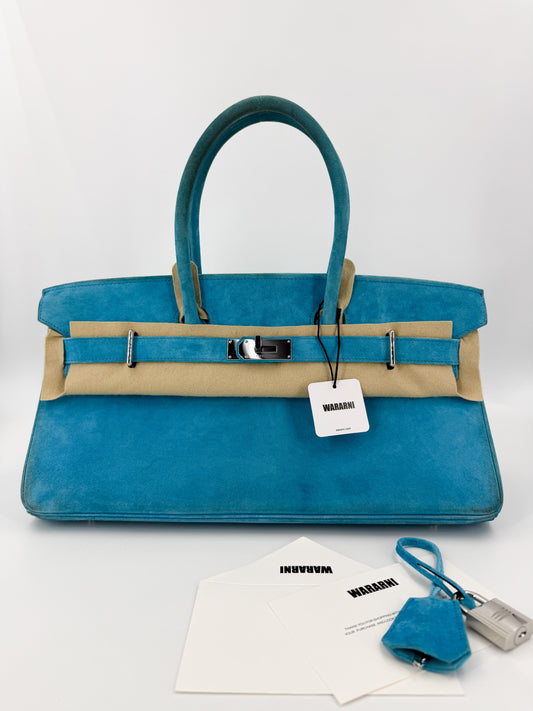 Hermès Birkin Shoulder JPG 42 Blue Turquoise Doblis Suede Leather Palladium Hardware – Ultimate Collector’s Masterpiece