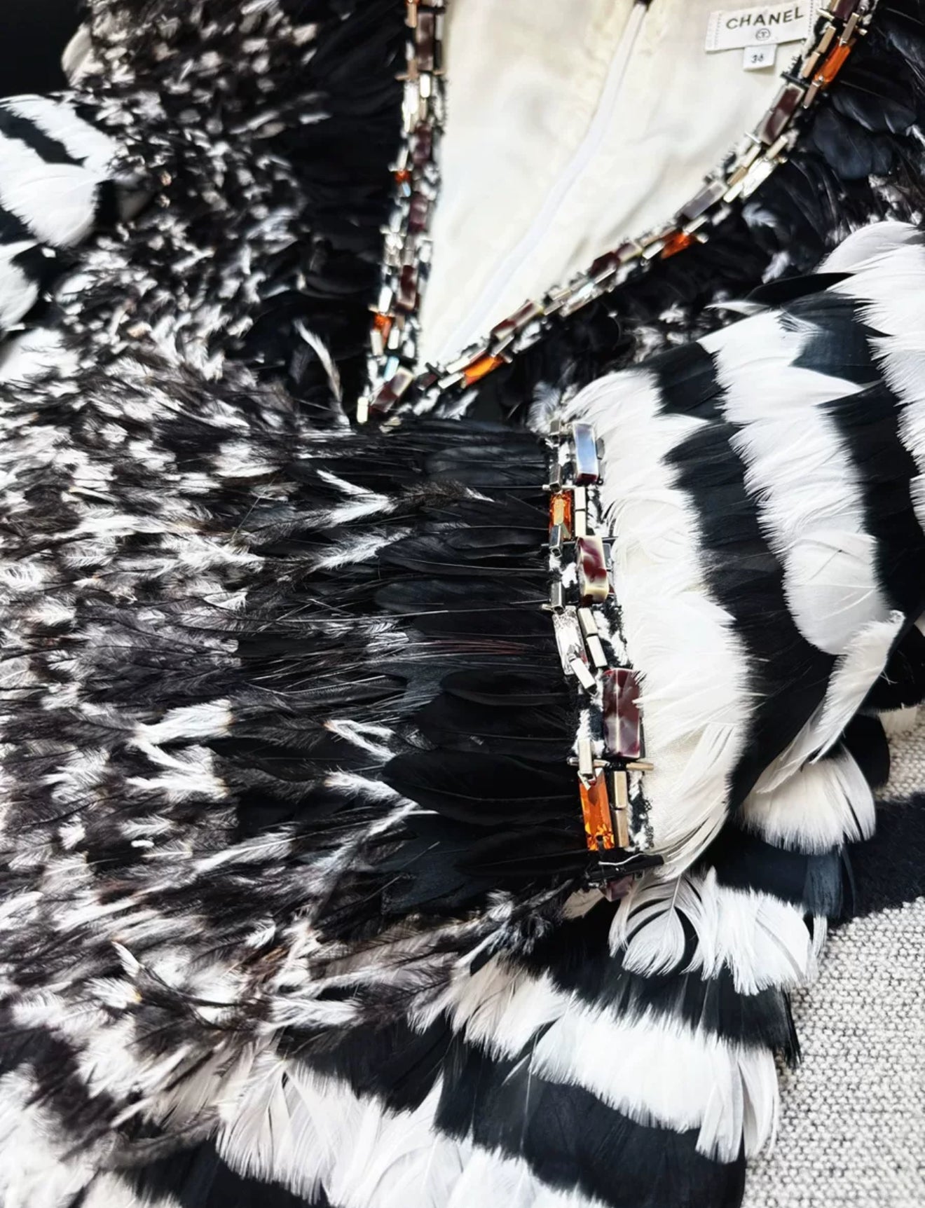 Chanel 18A black and white feather couture dress