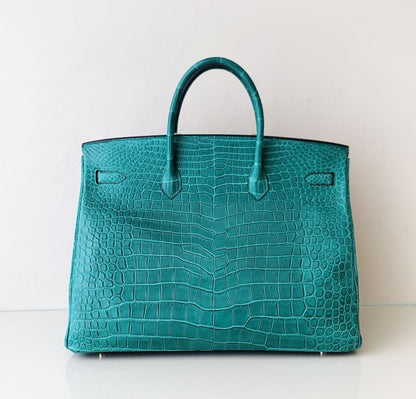 Rare Hermes Birkin 40 Matte Porosus Malachite Leather Gold Hardware
