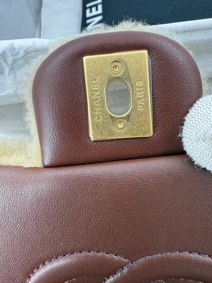 Chanel 24K Shearling Fur & Brown Leather Flap Bag — Statement Seasonal Piece