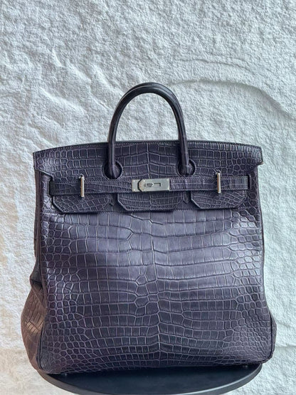 Hermes Birkin HAC 40 Matte Purple Alligator Leather palladium hardware