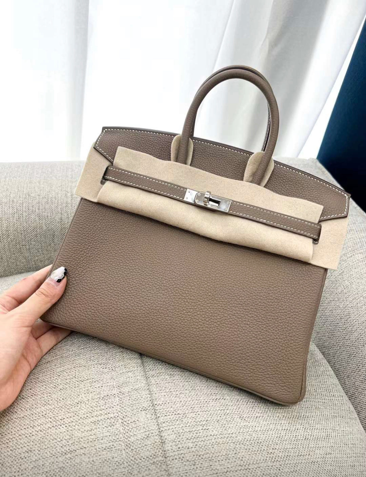 HERMES Birkin 25 Etoupe Togo Palladium Hardware