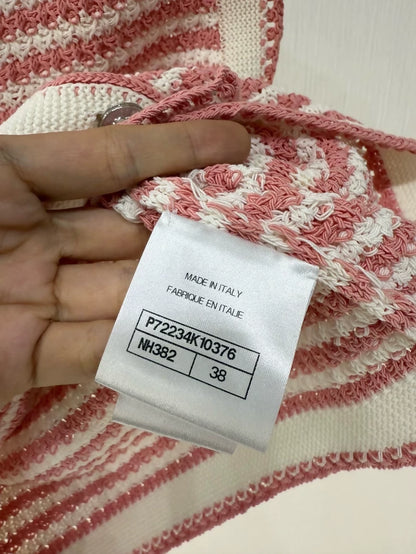 Chanel 22P Pink and White Striped Knit Cardigan