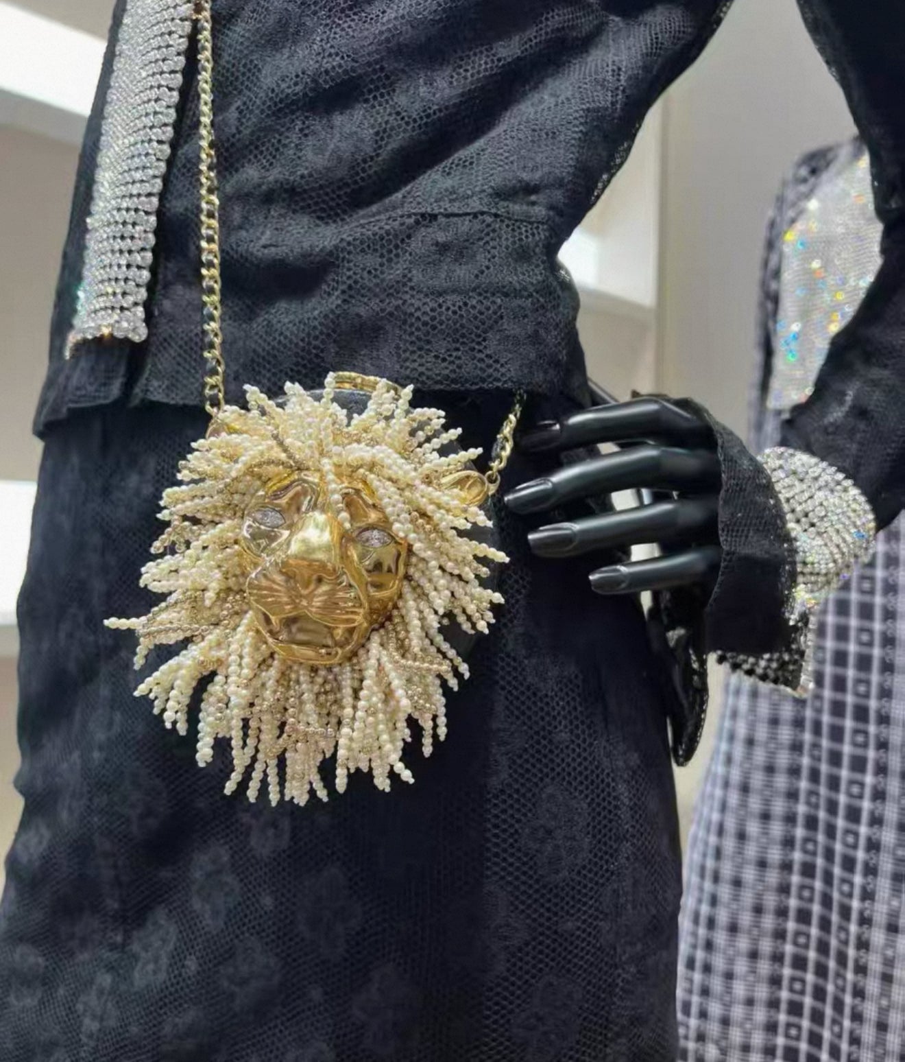 CHANEL 23A LION HEAD PEARL & LEATHER EVENING BAG