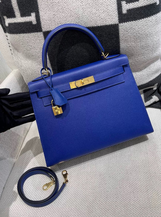 Hermes Kelly 28 Electric Blue Epsom Leather Gold Hardware