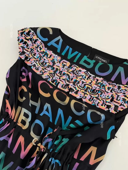 Chanel 24C black multicolour Silk Embroidered Dress