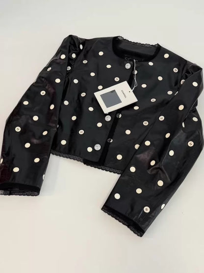 Chanel 23S Black and White Polka Dot Leather Jacket