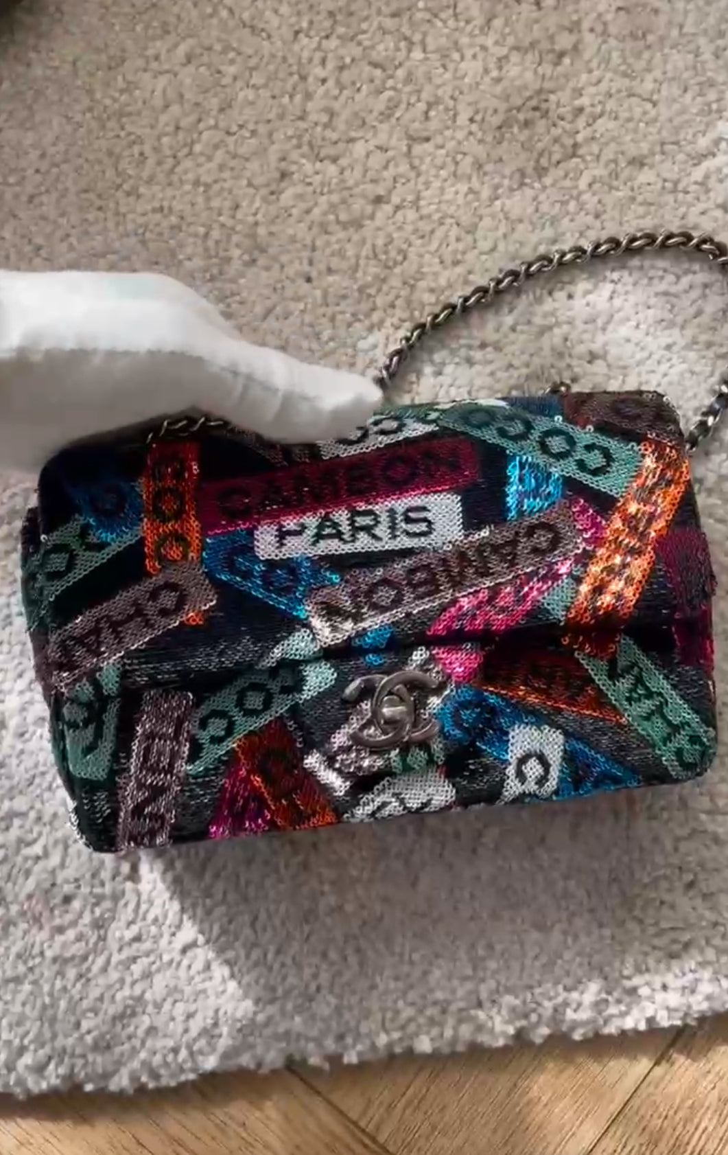 CHANEL 24C RAINBOW GLITTER-SEQUIN MINI FLAP BAG