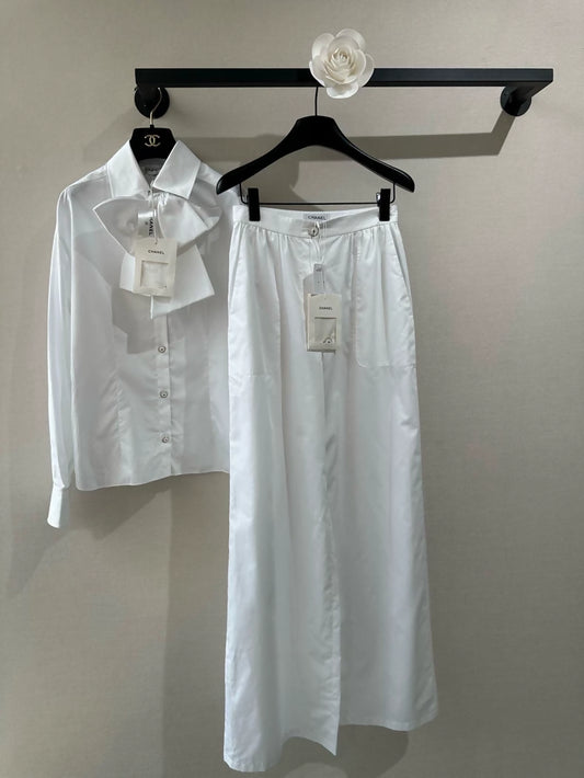 Chanel 25K White Shirt and High-Waisted Casual Pants Set